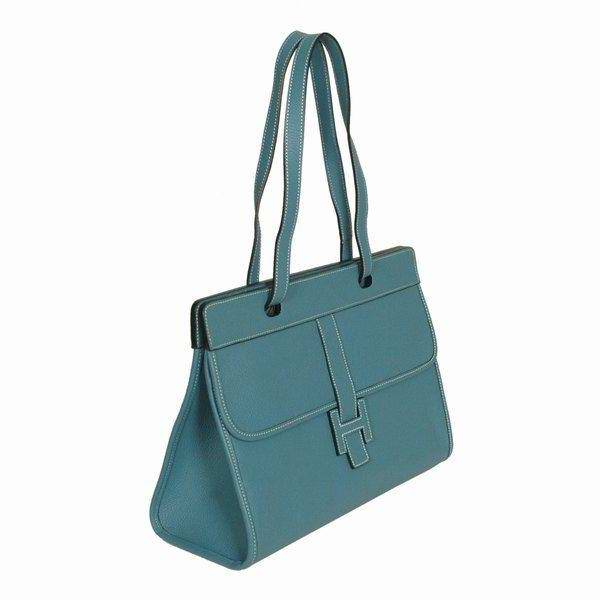 Best Hermes Large Leather H Handbag Blue 6058